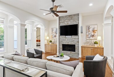 Living room with custom stone fireplace