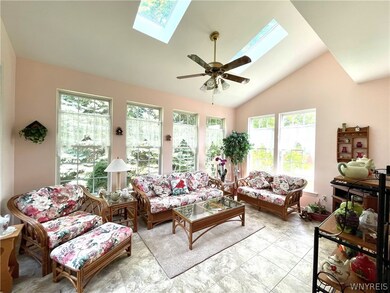 stunning sunroom with skylights and beautiful wind
