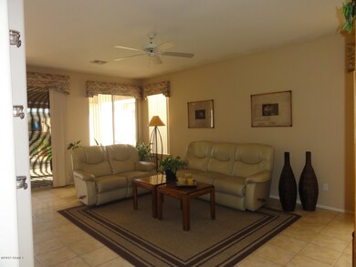 Large great room with views of yard
