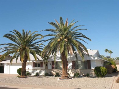 Twin palm trees in front of home