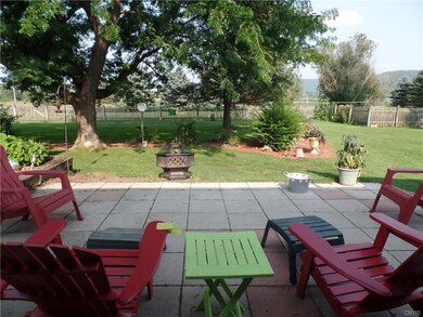 View of back yard from patio. A large portion of t