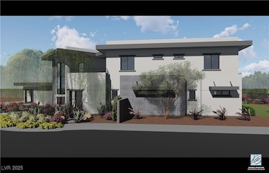 Contemporary home with a front yard, and a balcony.