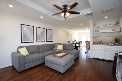 Large Family Room with a Wet Bar and gorgeous wood
