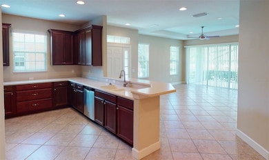 Kitchen opens to great room.