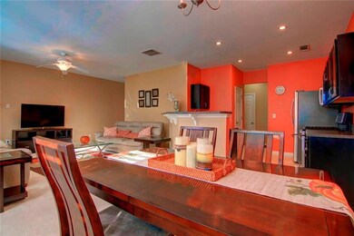 Dining room with ceiling fan, recessed lighting, c