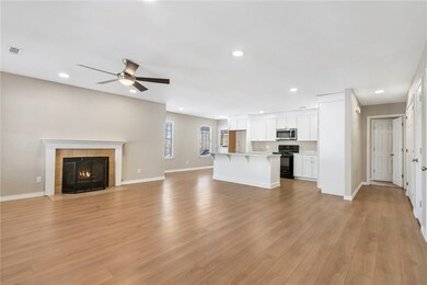 The newly remodeled kitchen now provides an open-c
