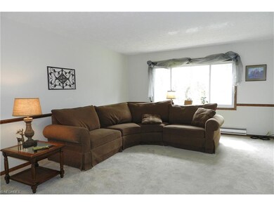 The light bright living room  has a wide window vi