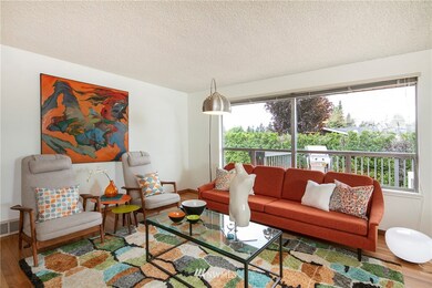 Spacious living room with newly refinished floors and large windows overlooking the back yard. 