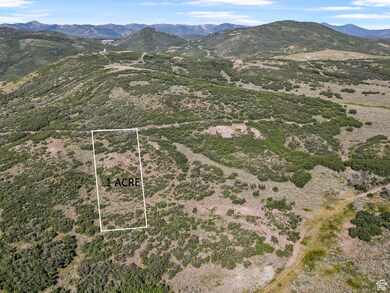 Aerial overview of property's location featuring property parcel outlined and a mountain backdrop