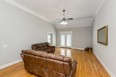 We're going to walk through each room on this tour....here's the Living/Great Room again with ceiling fan, and french door complete with blinds built in!
