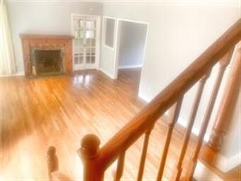 Family room with fireplace.