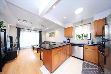 Kitchen with brown cabinetry, open floor plan, stainless steel appliances, a peninsula, and recessed lighting