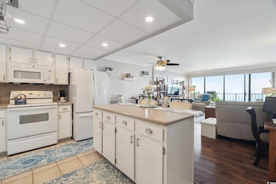 Kitchen with ceiling fan, ornamental molding, deco