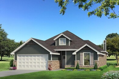 Craftsman-style house featuring a chimney, a front yard, brick siding, concrete driveway, and an attached garage