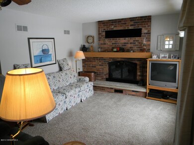 Living room and wood fireplace