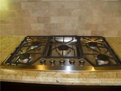 GE Monogram appliances, polished slab granite with