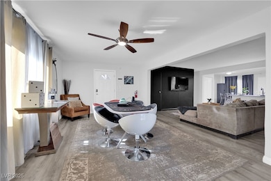 Dining space featuring light wood-style flooring a