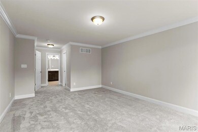 Carpeted empty room featuring crown molding