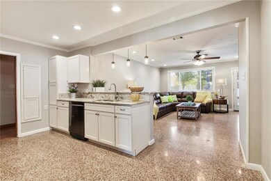 Open floorplan with beautiful terrazzo floors in t