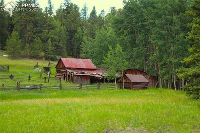 View of yard featuring a wooded view, an outbuilding, and a barn