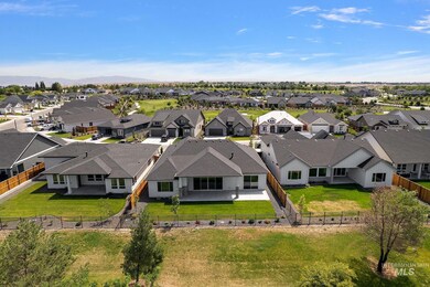Aerial perspective of suburban area with mountains