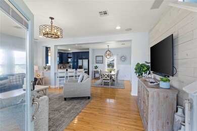 View from the front door into the open living and