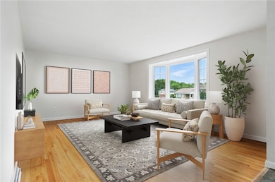 Spacious living room with bay window