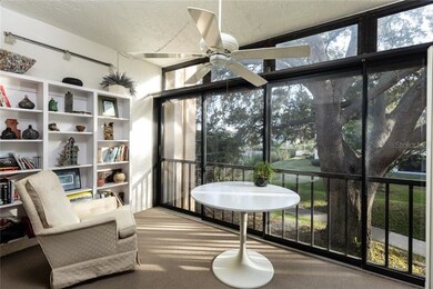 LANAI WITH BUILD IN BOOK SHELVES AND VIEW OF THE P