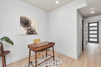 The perspective from inside the room towards the e