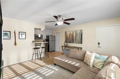 Living room featuring ceiling fan