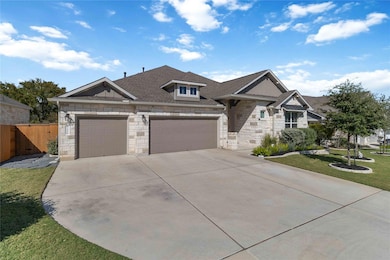 Craftsman inspired home featuring stone siding, roof with shingles, driveway, and an attached garage