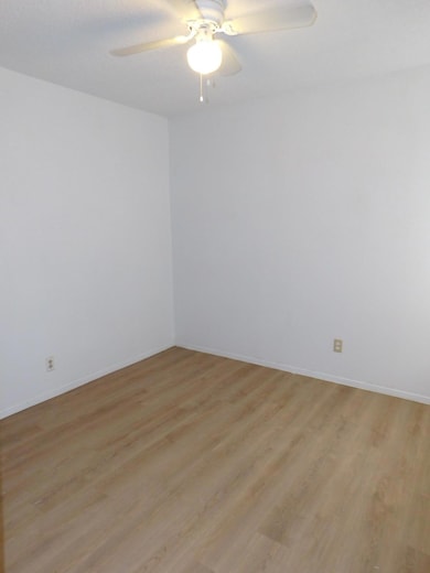 Spare room featuring light wood-type flooring and ceiling fan