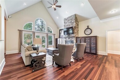 Open family room with vaulted ceiling