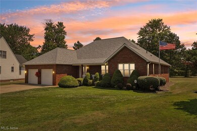 Twilight picture of this beautiful ranch home.