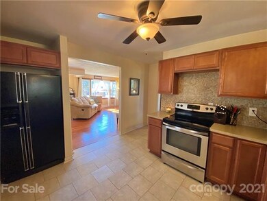 Beautiful tile flooring in the spacious kitchen.