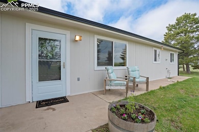 Doorway to property featuring a patio area and a yard