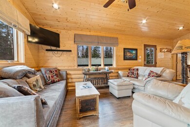 Living room featuring dark wood-type flooring, woo
