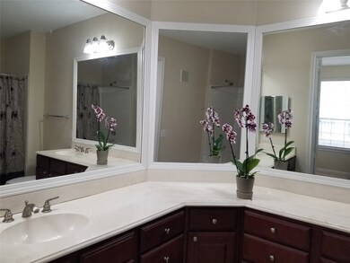 Primary bathroom with double sinks. Freshly painte
