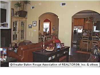 arched doorways, ventless fireplace, huge family r