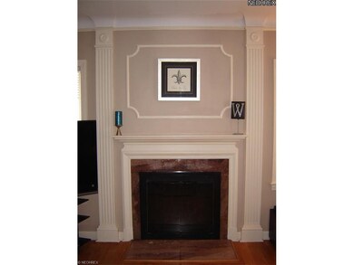The high efficiency gas fireplace is accented by c