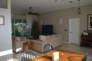 Sitting in the dining area looking into the great