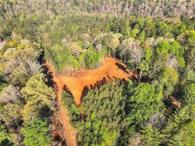 Aerial view of a heavily wooded area