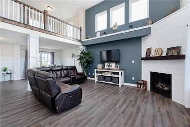 two story living room with custom handrail 