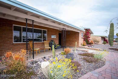 Covered front porch, faces South