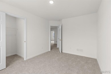 Unfurnished bedroom with light carpet and a spacious closet