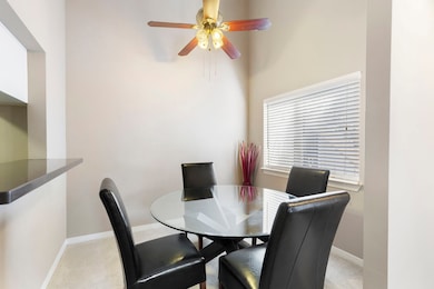 Large window in the dining area provides natural l