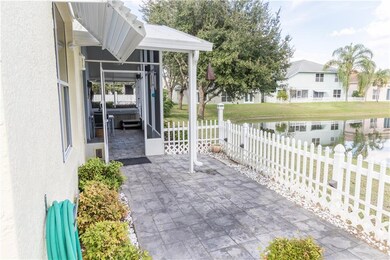 This fenced-in porch area has stamped concrete and