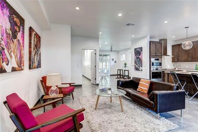 Living room with finished concrete floors, recess