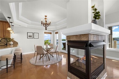 See through fireplace between dining & living
