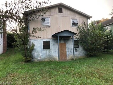 Rear View: Here we can see the covered rear entrance door to the basement, the green grass, mature trees and landscaping.